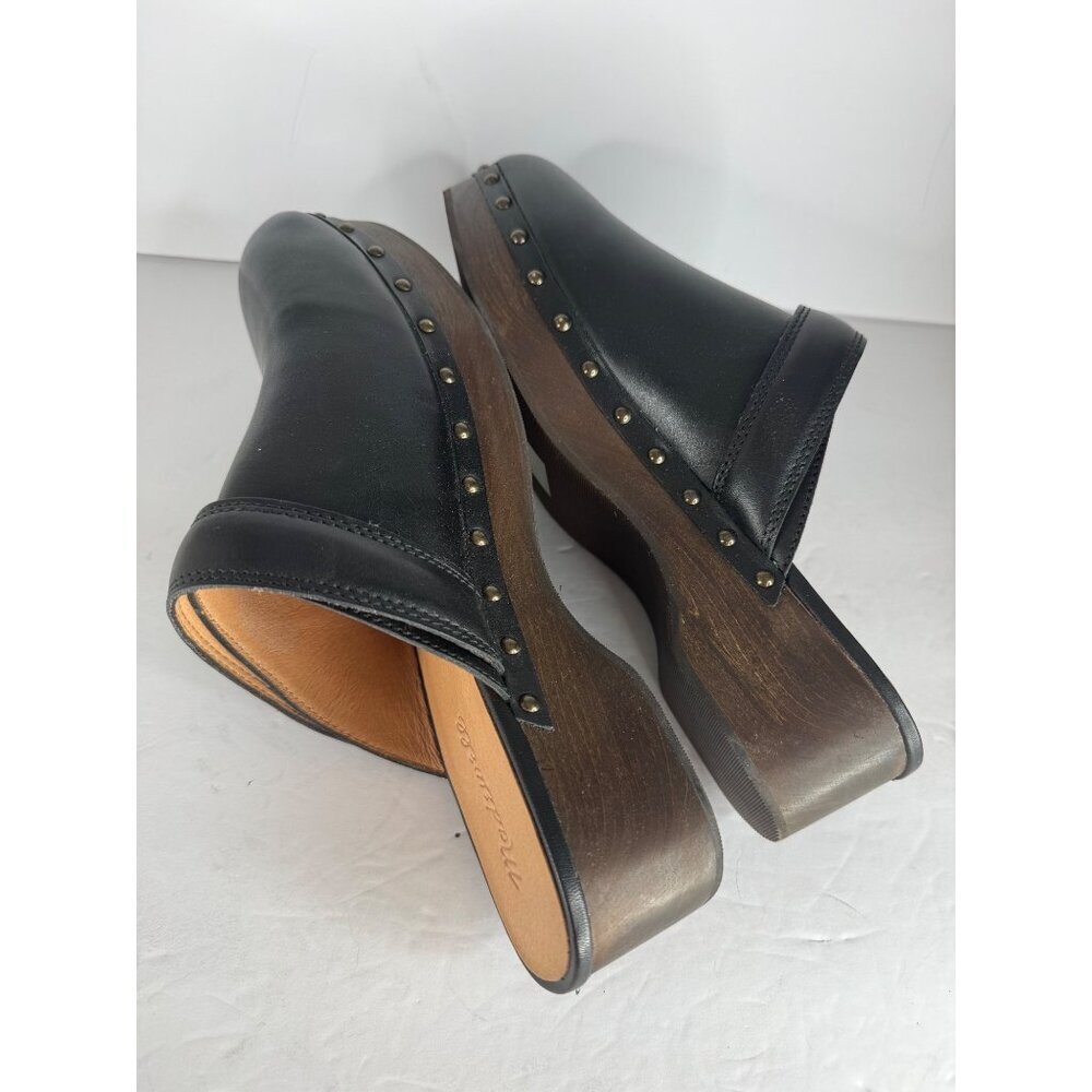 NIB Madewell Clog Black Leather w/ Studs Wooden Sole Size 9.5 Mules Cloudlift - Picture 8 of 9